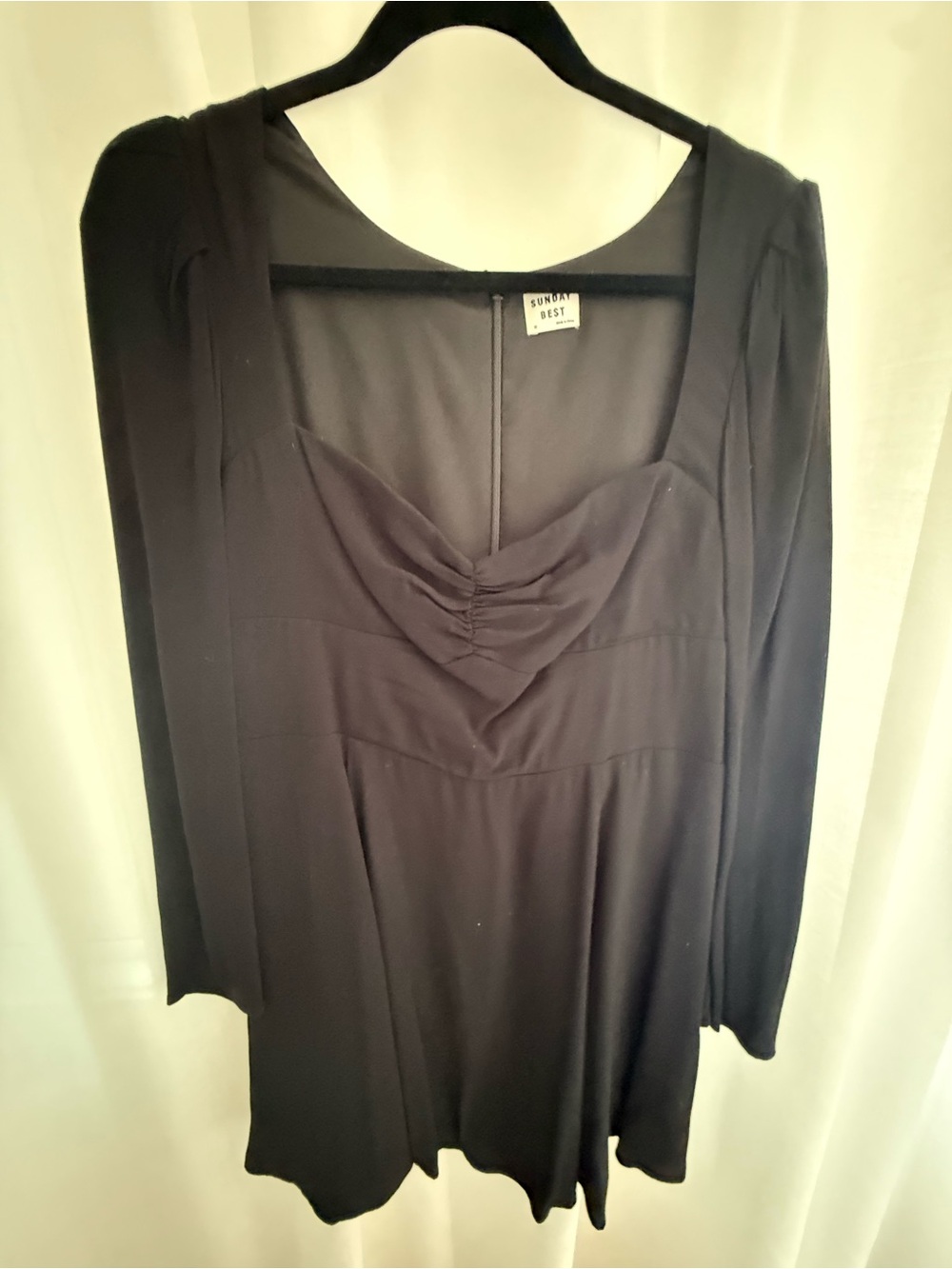 Sunday Best Black Long Sleeve Ruching Front Dress